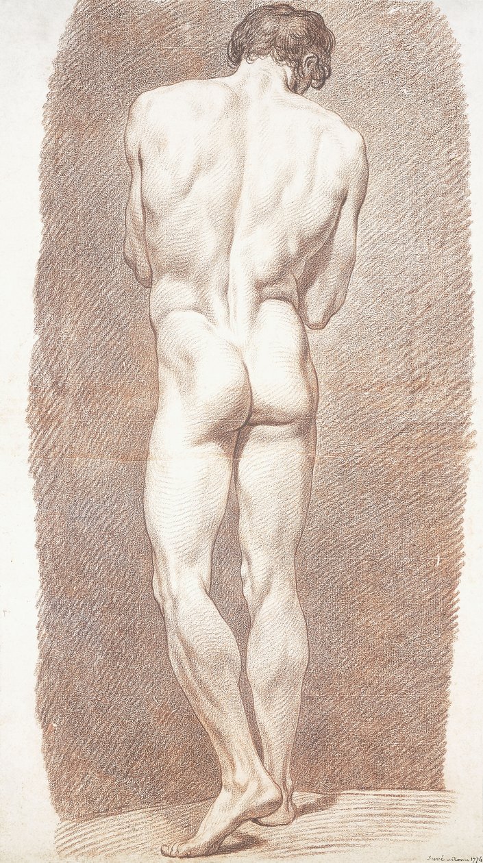 Studie av en naken mann, sett bakfra, 1774 av Joseph Benoît Suvée