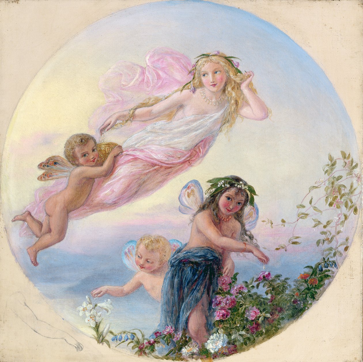 A Sylph and the Fairy Attendants Besprinkling the Early Morning Dew av Joseph Bouvier