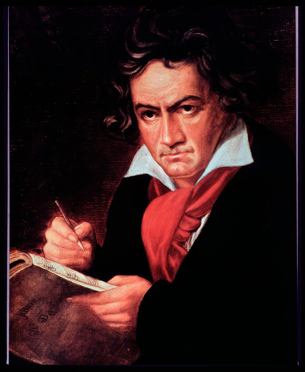 Portrett av den tyske komponisten Ludwig van Beethoven som skriver Missa solemnis. (maleri av Joseph Carl (after) Stieler
