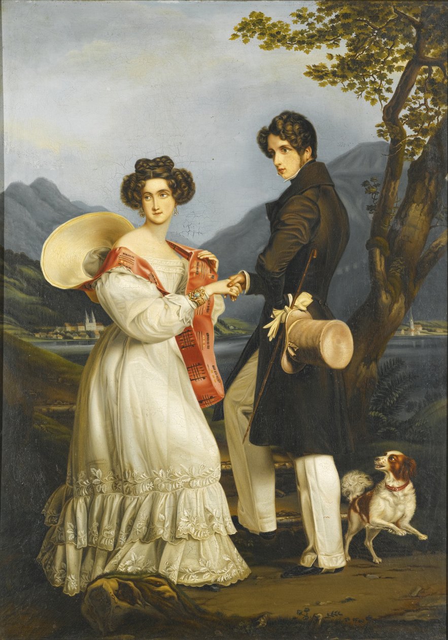 Hertug Maximilian Joseph i Bayern og Ludovika av Bayern ved Schloss Tegernsee av Joseph Carl Stieler