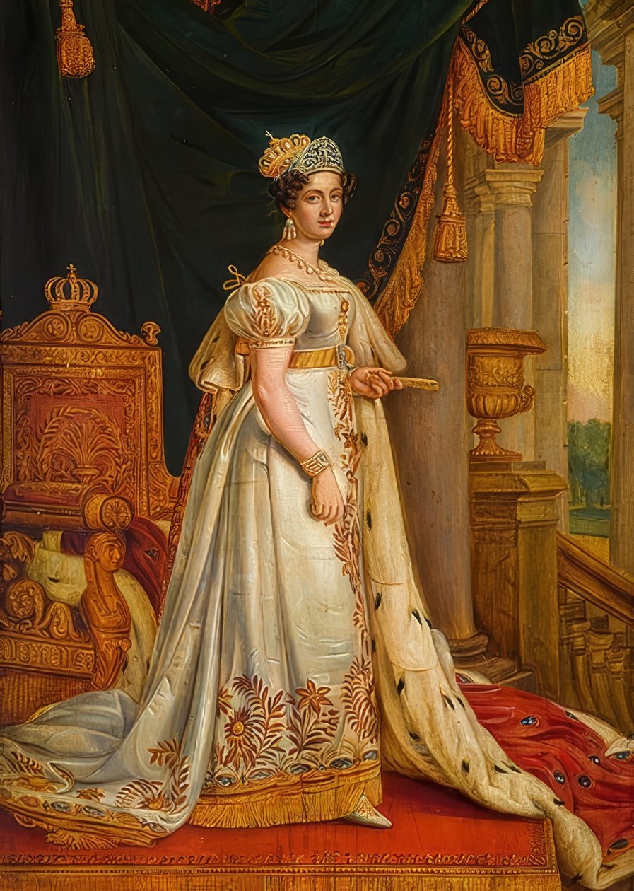 Dronning Therese i sitt kroningsregalier. (se også bildenummer 63816) av Joseph Carl Stieler