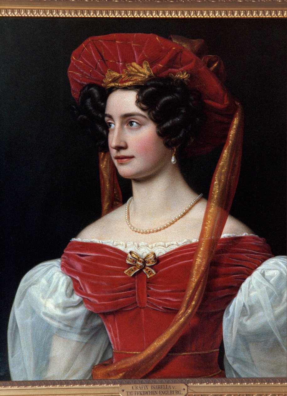 Portrett av kvinne med rød hatt-maleri av Joseph Karl Stieler (1781-1858) 1800-tallet. München, Chateau De Nymphenburg av Joseph Carl Stieler