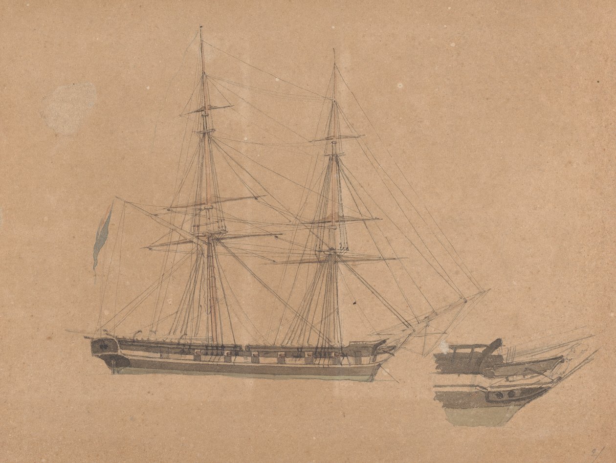 Sidevisning av Single Brig and Bue of Another av Joseph Cartwright