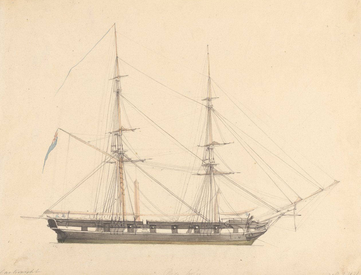 Single Brig med Union Jack og tre figurer av Joseph Cartwright