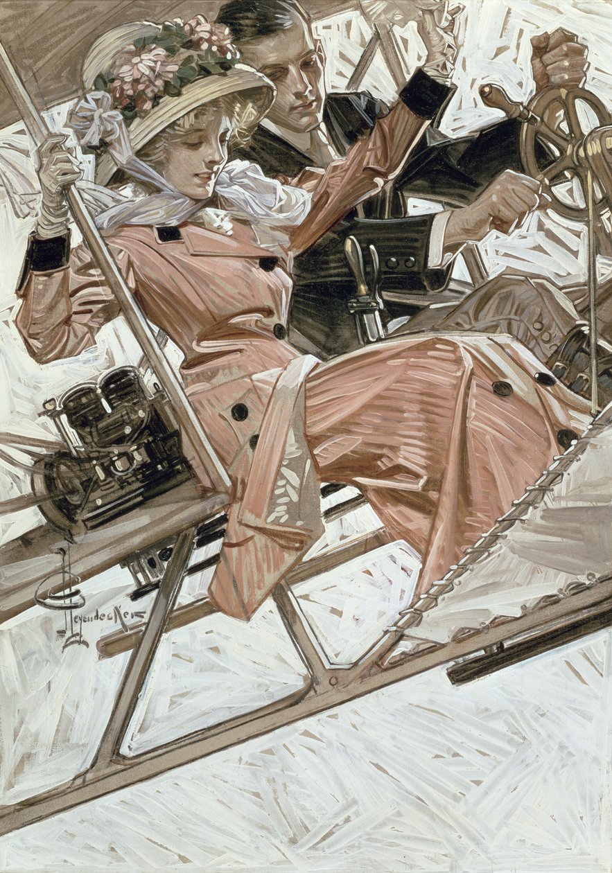 Mann og kvinne i fly (olje på lerret) av Joseph Christian Leyendecker