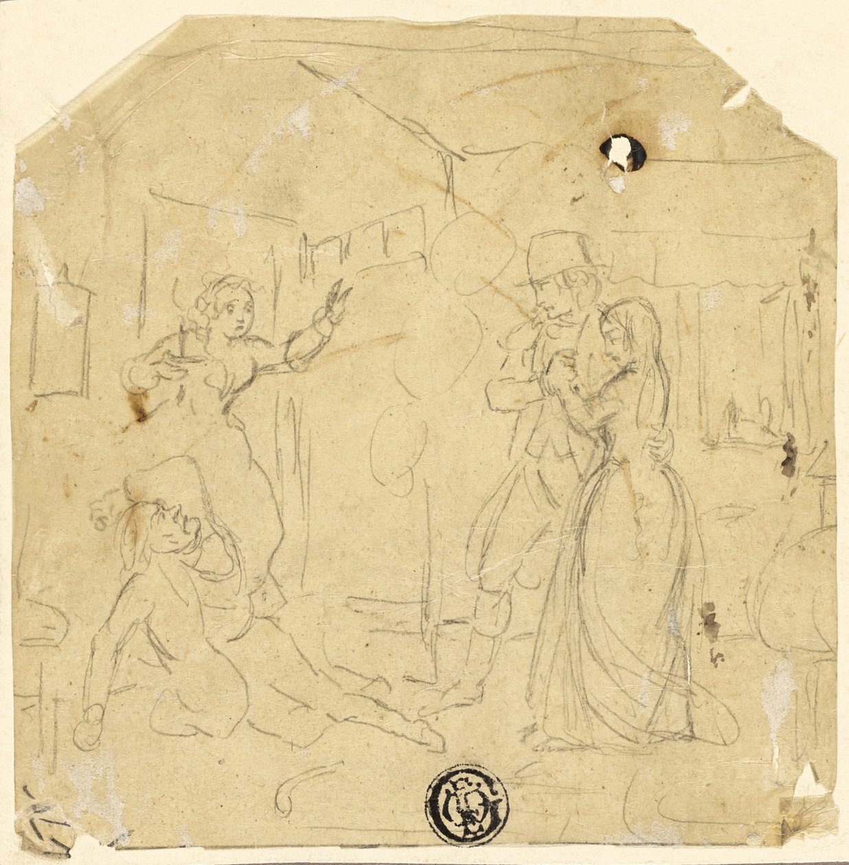 Dramatisk scene med par, eldre mann av Joseph Clayton Bentley