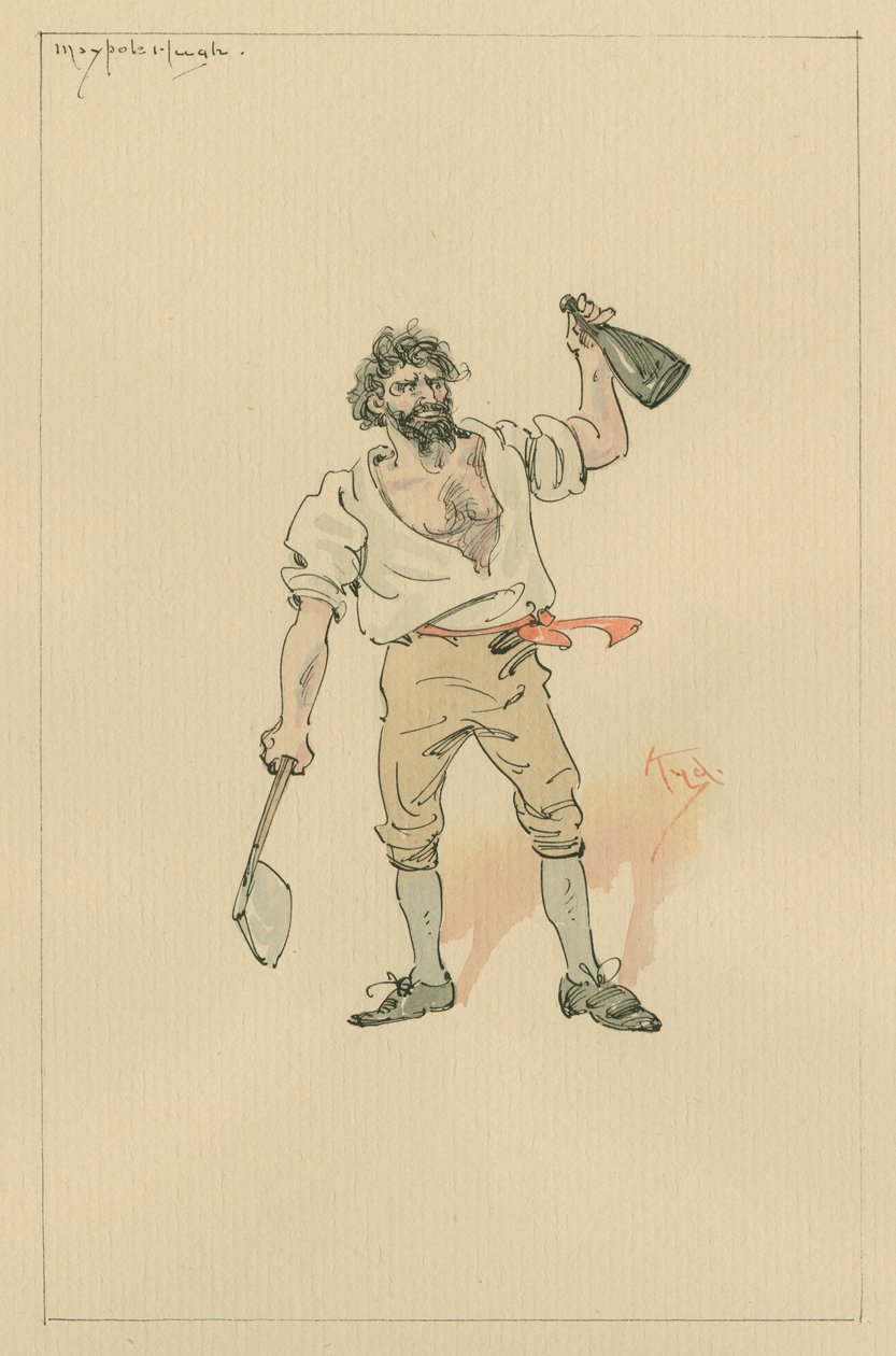 Maypole Hugh, ca. 1920-tallet (penn og blekk med wc på papir) av Joseph Clayton Clarke