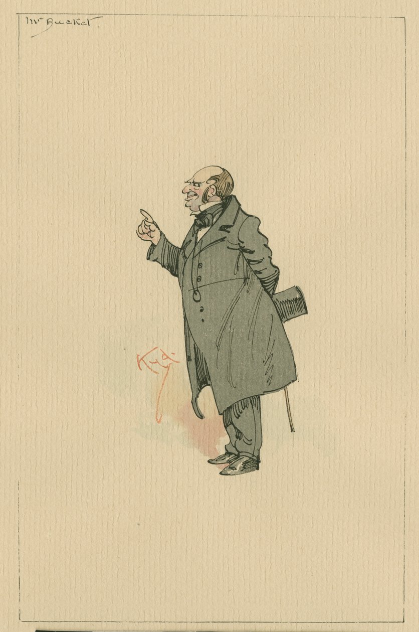 Mr Bucket, ca. 1920-tallet (penn og blekk med wc på papir) av Joseph Clayton Clarke