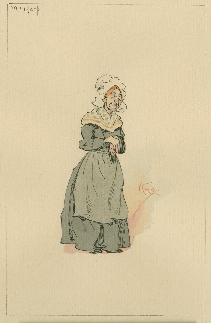 Mrs Heep, ca 1920-tallet (penn og blekk med wc på papir) av Joseph Clayton Clarke