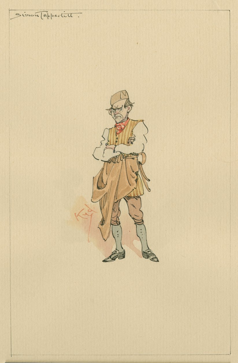 Simon Tappertit, ca. 1920-tallet (penn og blekk med wc på papir) av Joseph Clayton Clarke