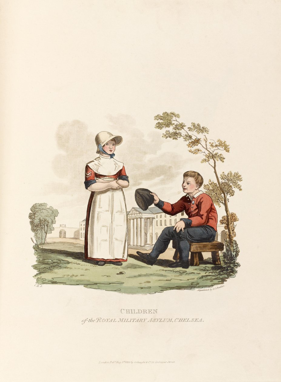 Children of the Royal Military Asylum, Chelsea, 1813 (farget akvatint) av Joseph Constantine Stadler