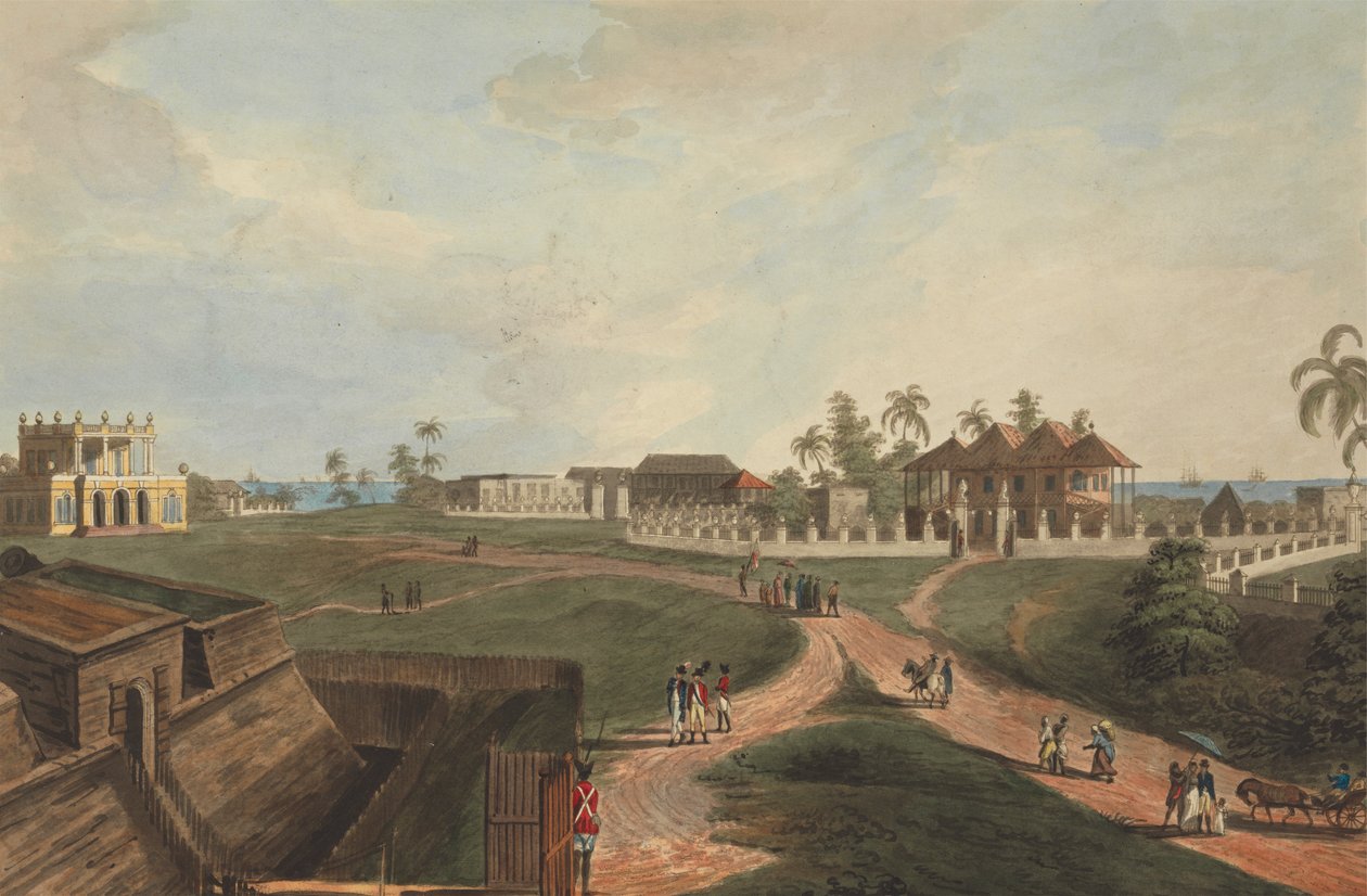 Government House & Council House, Fort Marlborough, Benkulen, Sumatra, 1799 av Joseph Constantine Stadler
