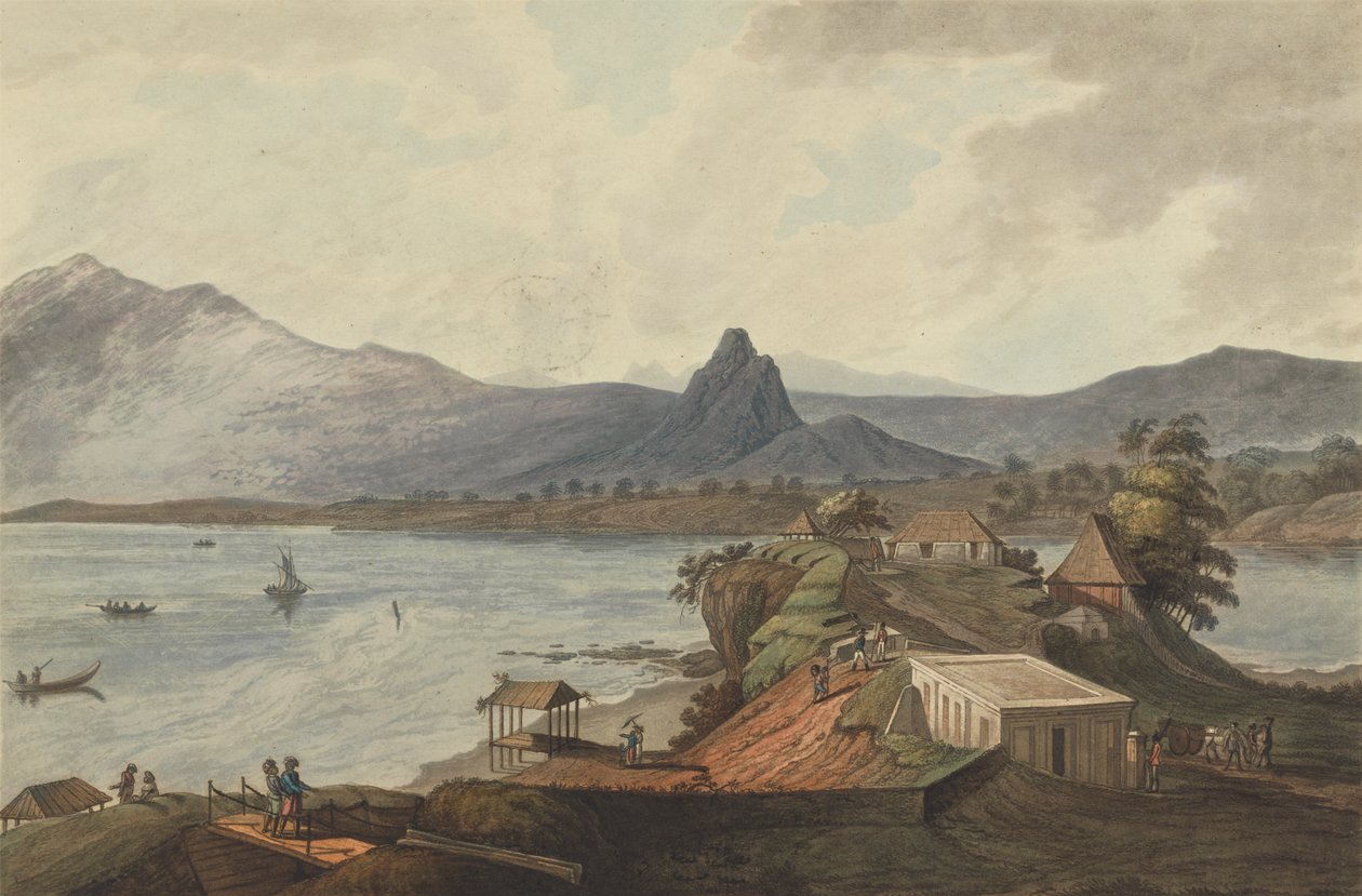 Padre's Rock and Sugar Loaf Mountain fra Bencooler, Sumatra, 1799 av Joseph Constantine Stadler