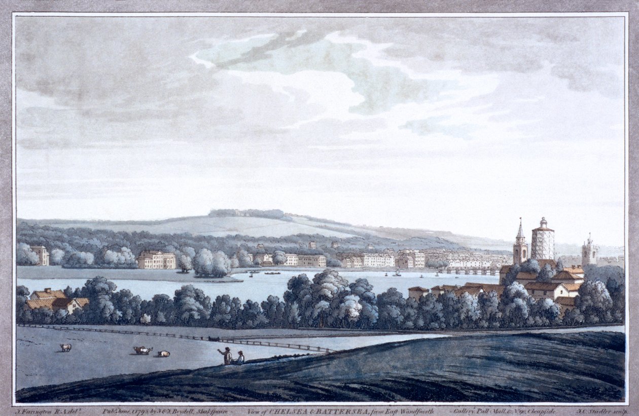 Themsen ved Battersea, London, 1795 av Joseph Constantine Stadler