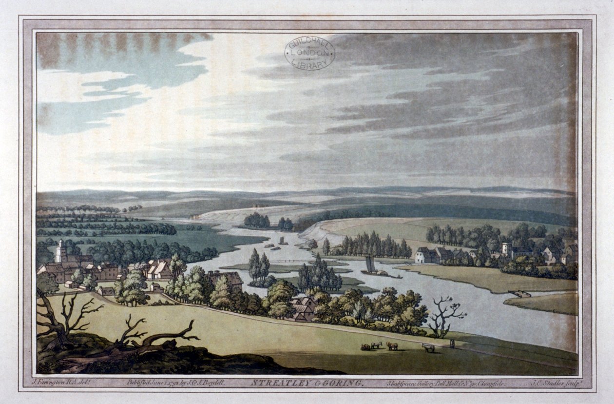 Utsikt over Streatley og Goring i Berkshire og Oxfordshire, 1793 av Joseph Constantine Stadler
