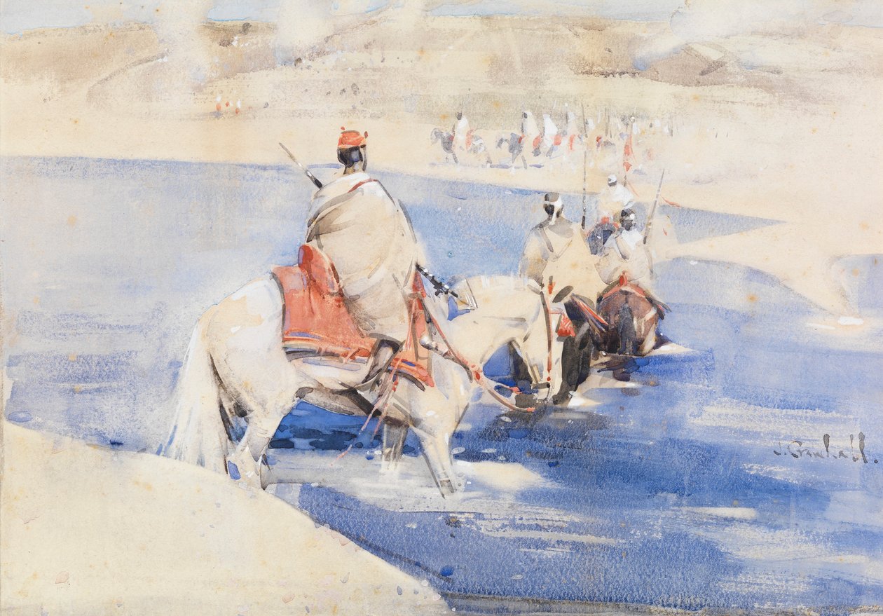 An Arab Raid (akvarell med gouache på papir) av Joseph Crawhall