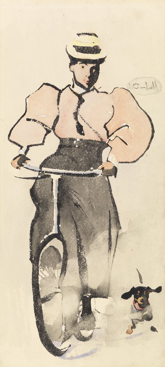 Pike på sykkel, ca. 1896 (akvarell på papir) av Joseph Crawhall