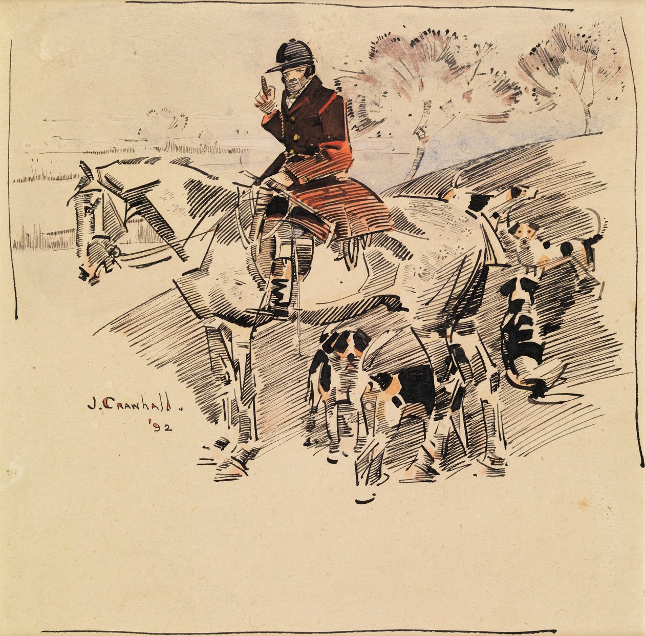 Jeger til hest og revehunder av Joseph Crawhall