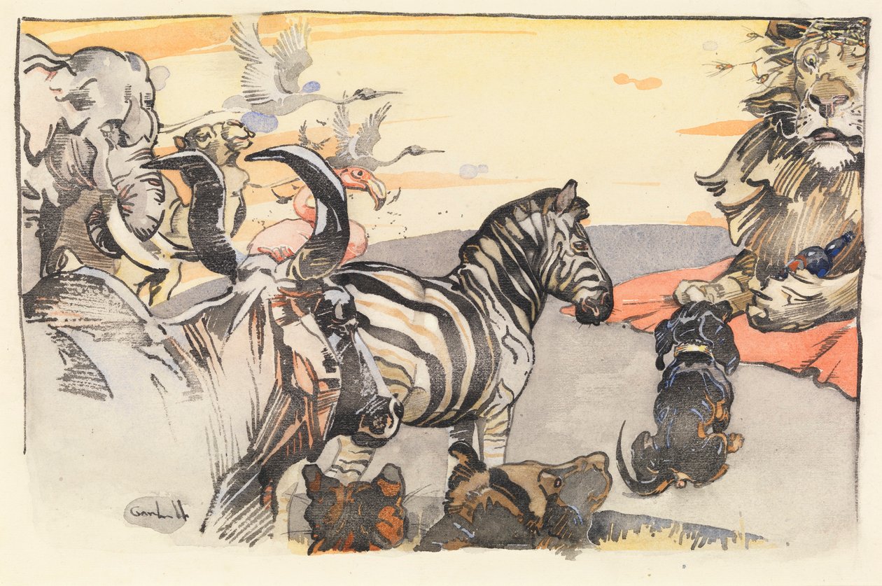 King Noble the Lion and his Court (vask på papir) av Joseph Crawhall