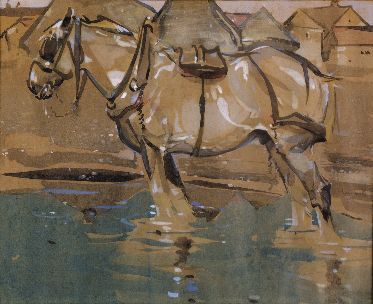 Drikkebassenget (wc og gouache på papir) av Joseph Crawhall