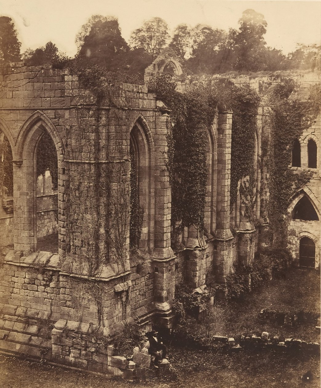Fountains Abbey. Refektoret og kjøkkenet, 1850-tallet. av Joseph Cundall