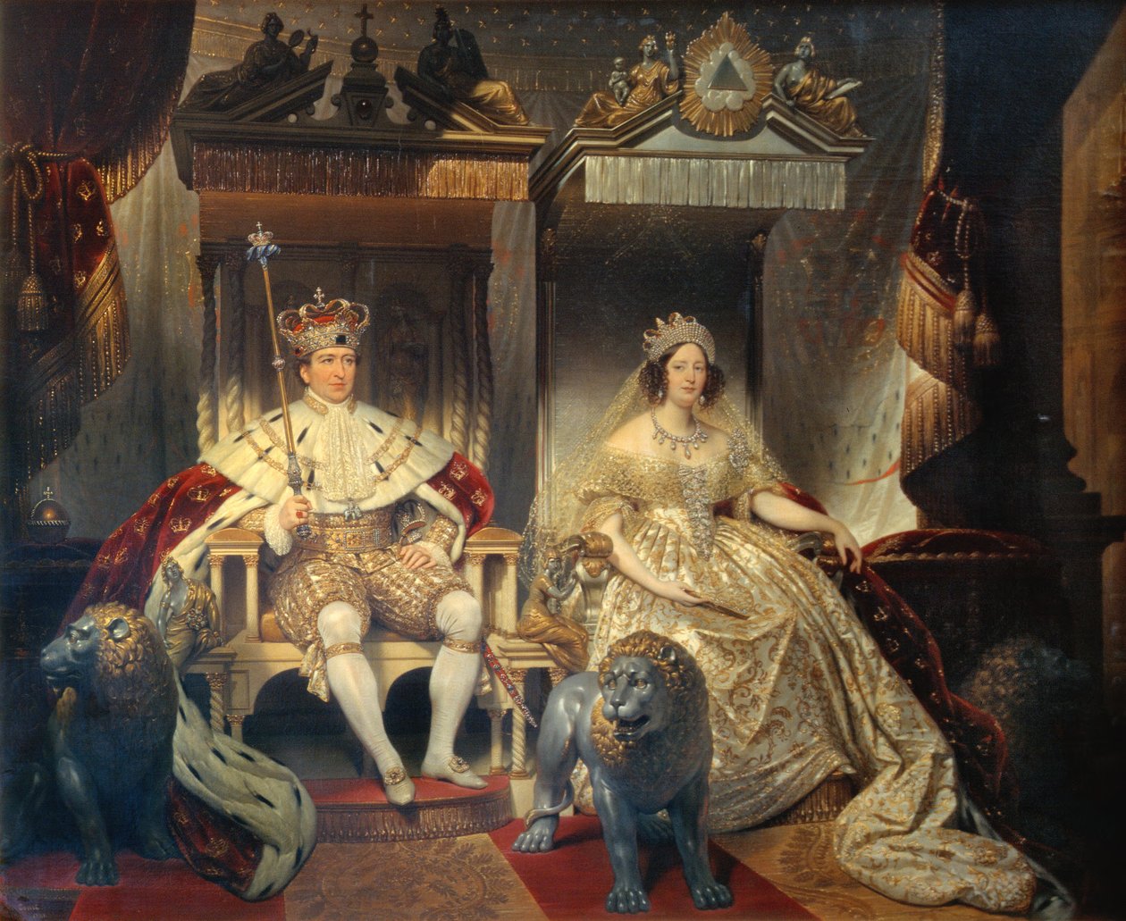 Christian VIII (1786-1848) og dronning Caroline Amalie (1796-1881) i kroningsklær av Joseph Desire Court