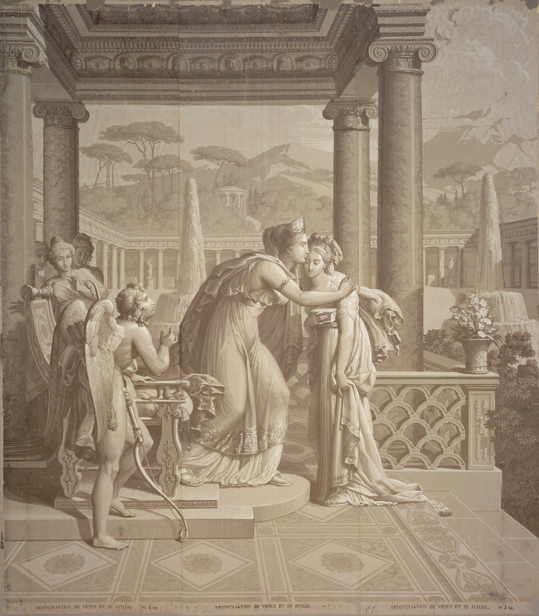 Tapetdesign med Cupid og Psyche, 1815 av Joseph Dufour