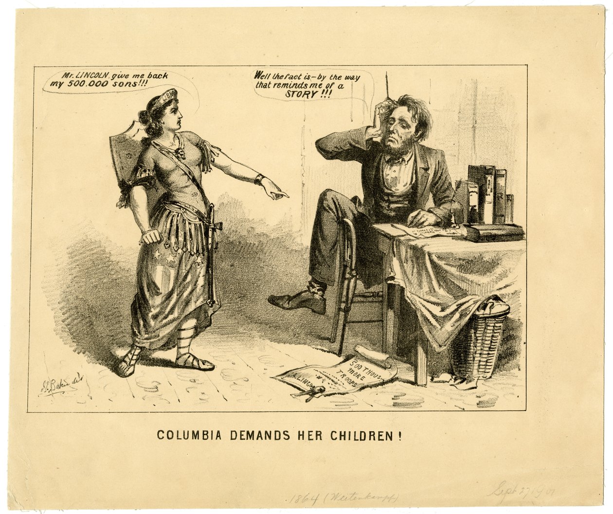 Columbia krever barna hennes, 1864 av Joseph E. Baker