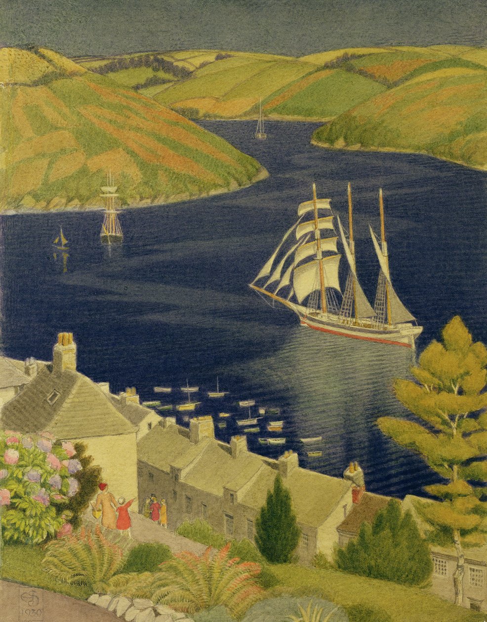 Cornwall havn, 1930 av Joseph Edward Southall