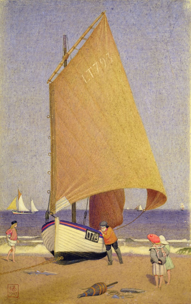 Fiskere som tar opp båten, Southwold av Joseph Edward Southall