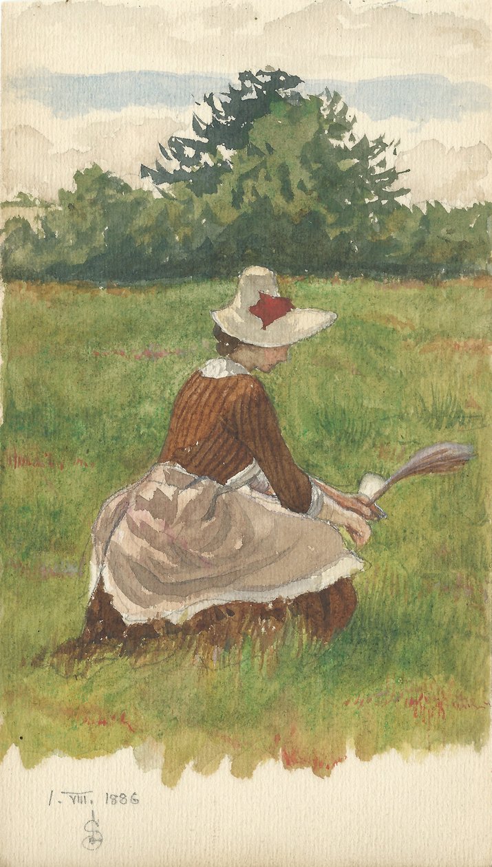 Kvinne som samler strandgress 1.VIII.1886, 1886 (blyant og wc på papir) av Joseph Edward Southall