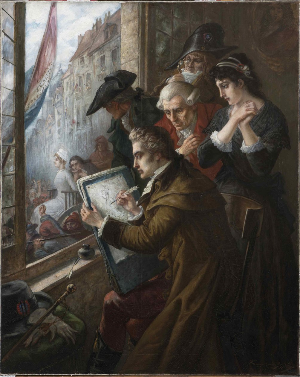 Maleren Jacques-Louis David som tegnet Marie-Antoinette førte til hennes henrettelse, 1793, 1900. av Joseph Emanuel Van Den Bussche