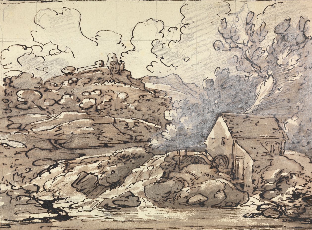 En mølle ved en foss av Joseph Farington