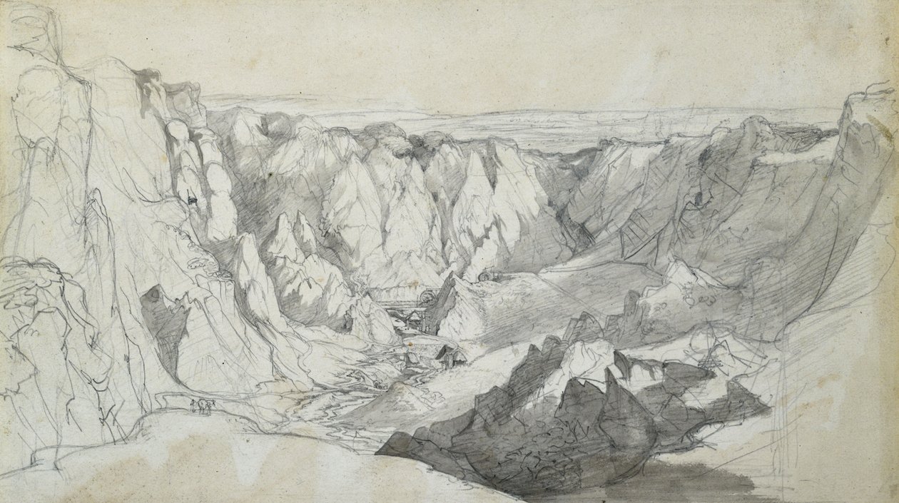 Carclase Tin Mine i Cornwall, ca. 1810 (blyant med vask på papir) av Joseph Farington