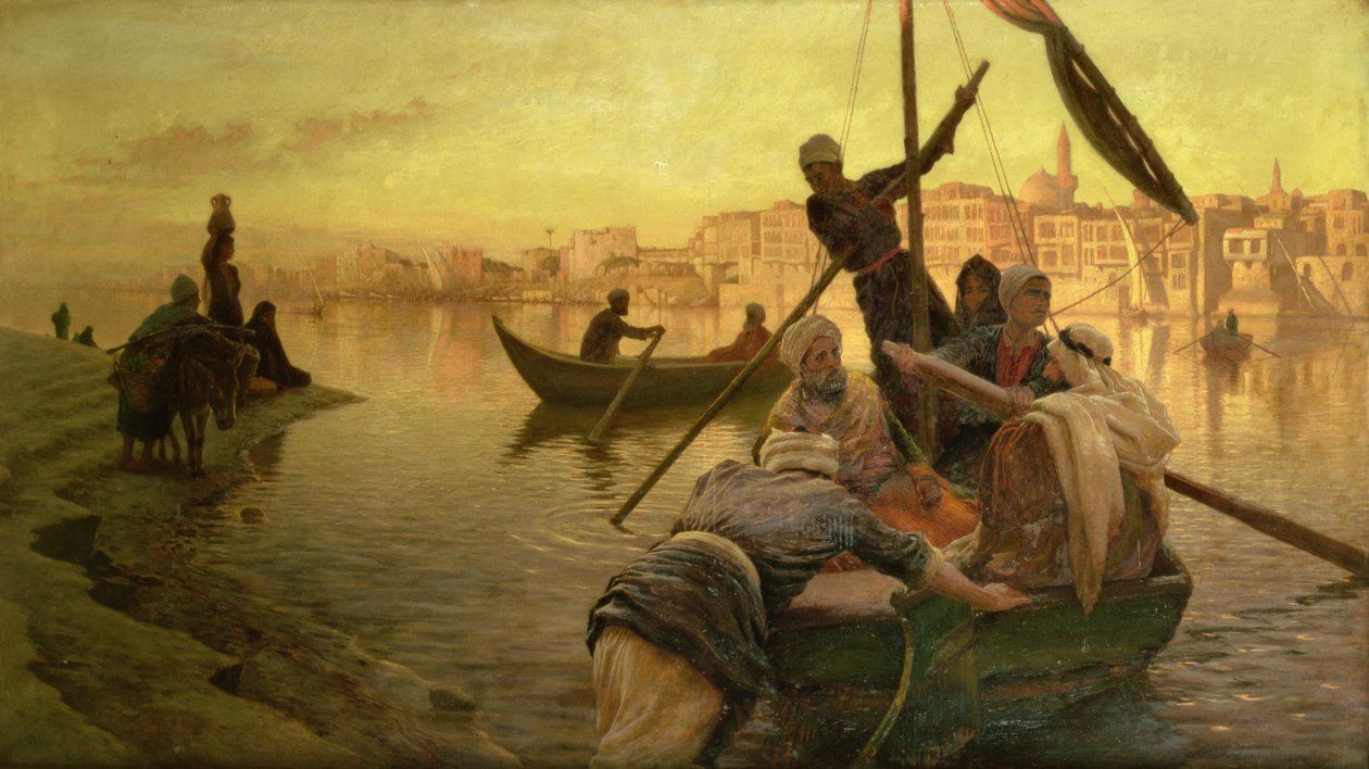 I Kairo: Fergen fra øya Gazirie på Nilen eller Boulach havnen i Kairo av Joseph Farquharson