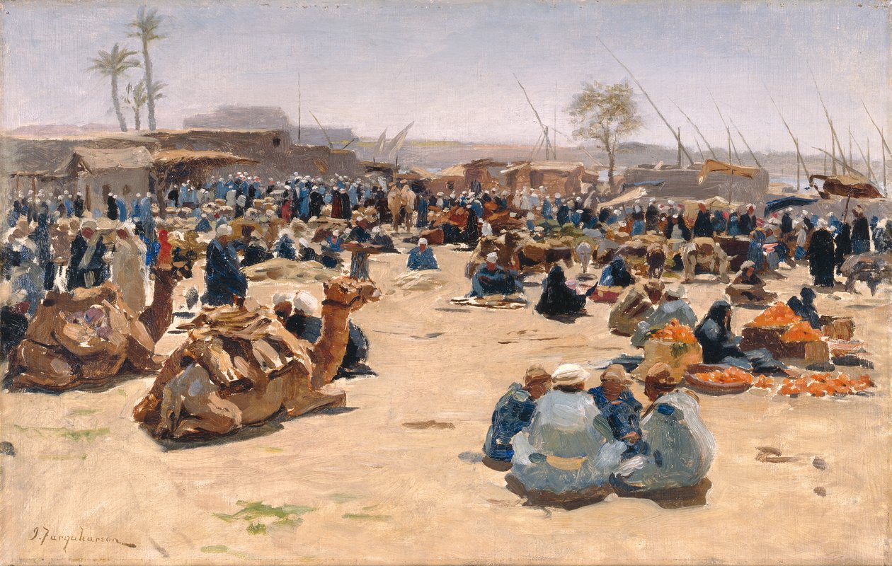 Market on the Nile, ca. 1893 (olje på lerret) av Joseph Farquharson