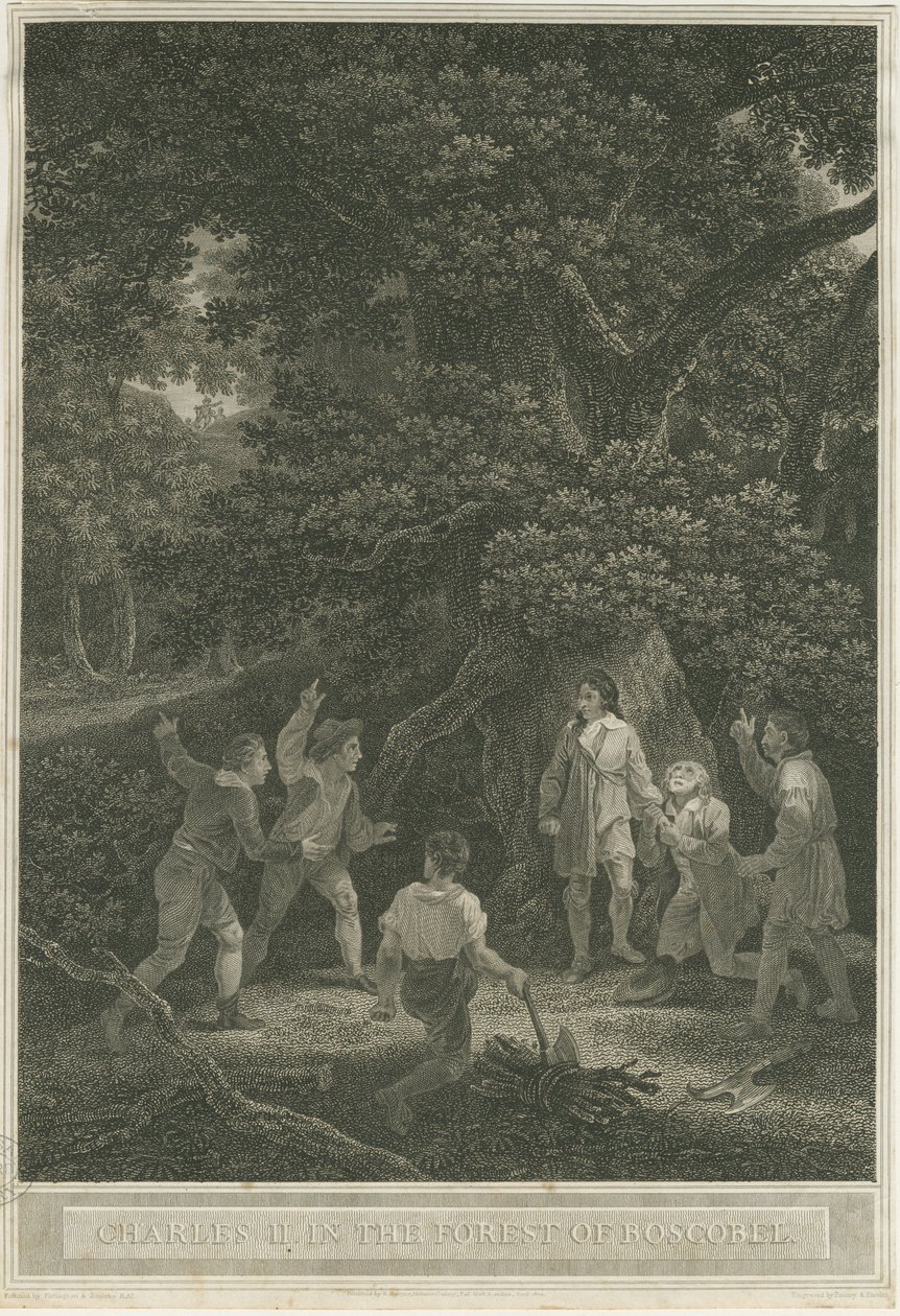 Boscobel - The Royal Oak: gravering, april 1800 av Joseph Farrington