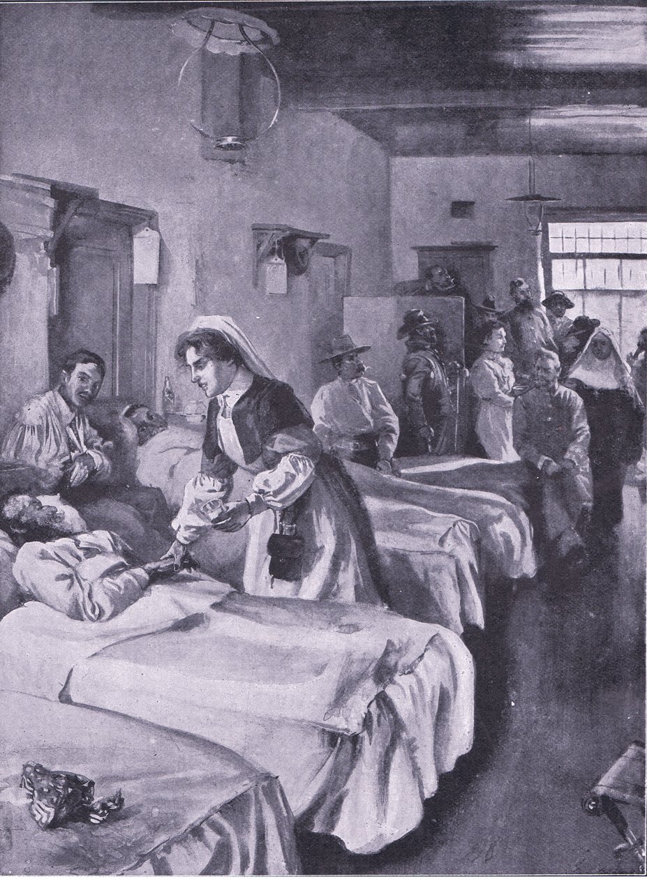 Boerfanger i Palace Hospital i Simonstown, illustrasjon fra After Pretoria: The Guerilla War, 1902 av Joseph Finnemore