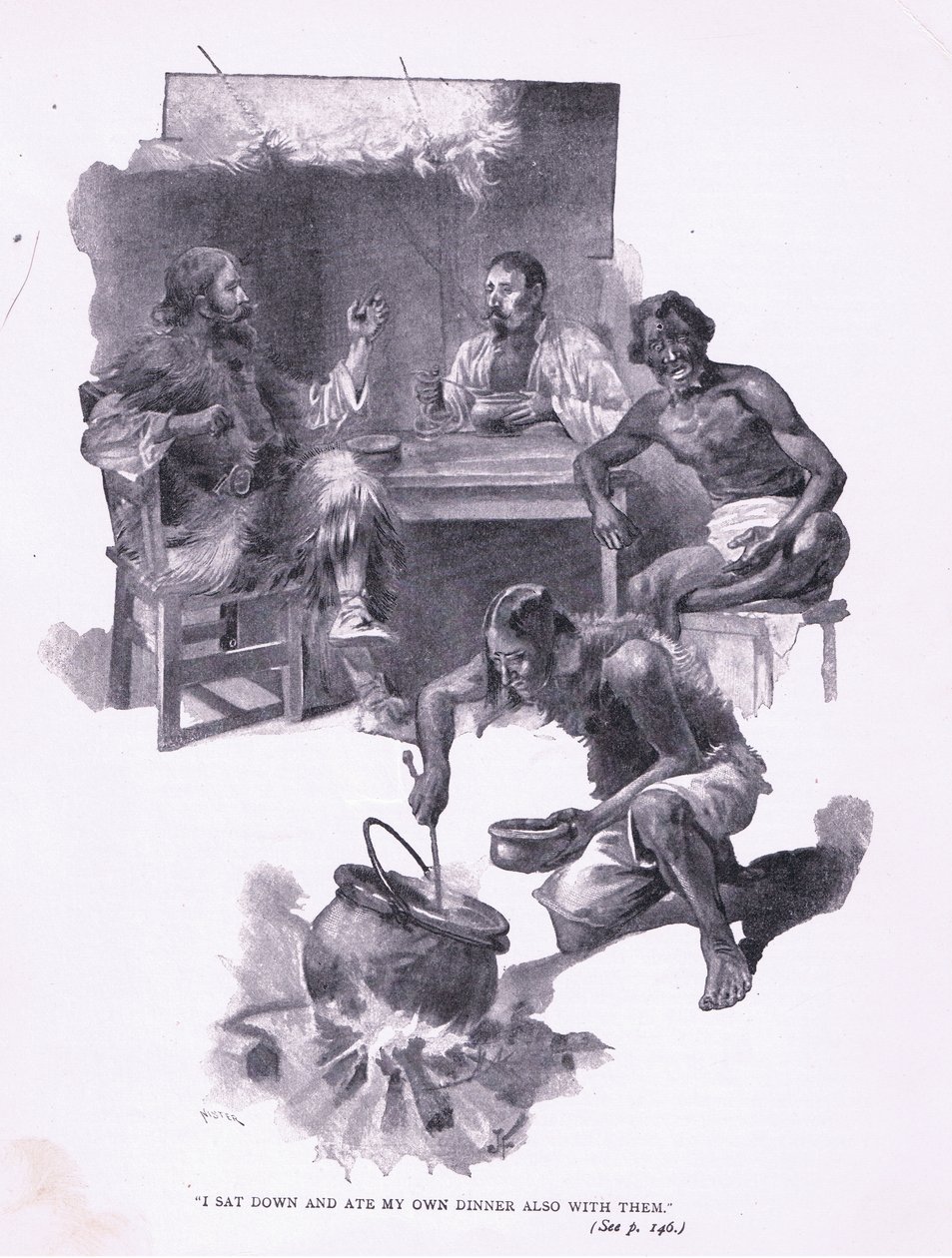 Jeg satte meg ned og spiste middagen min med dem (litho) av Joseph Finnemore