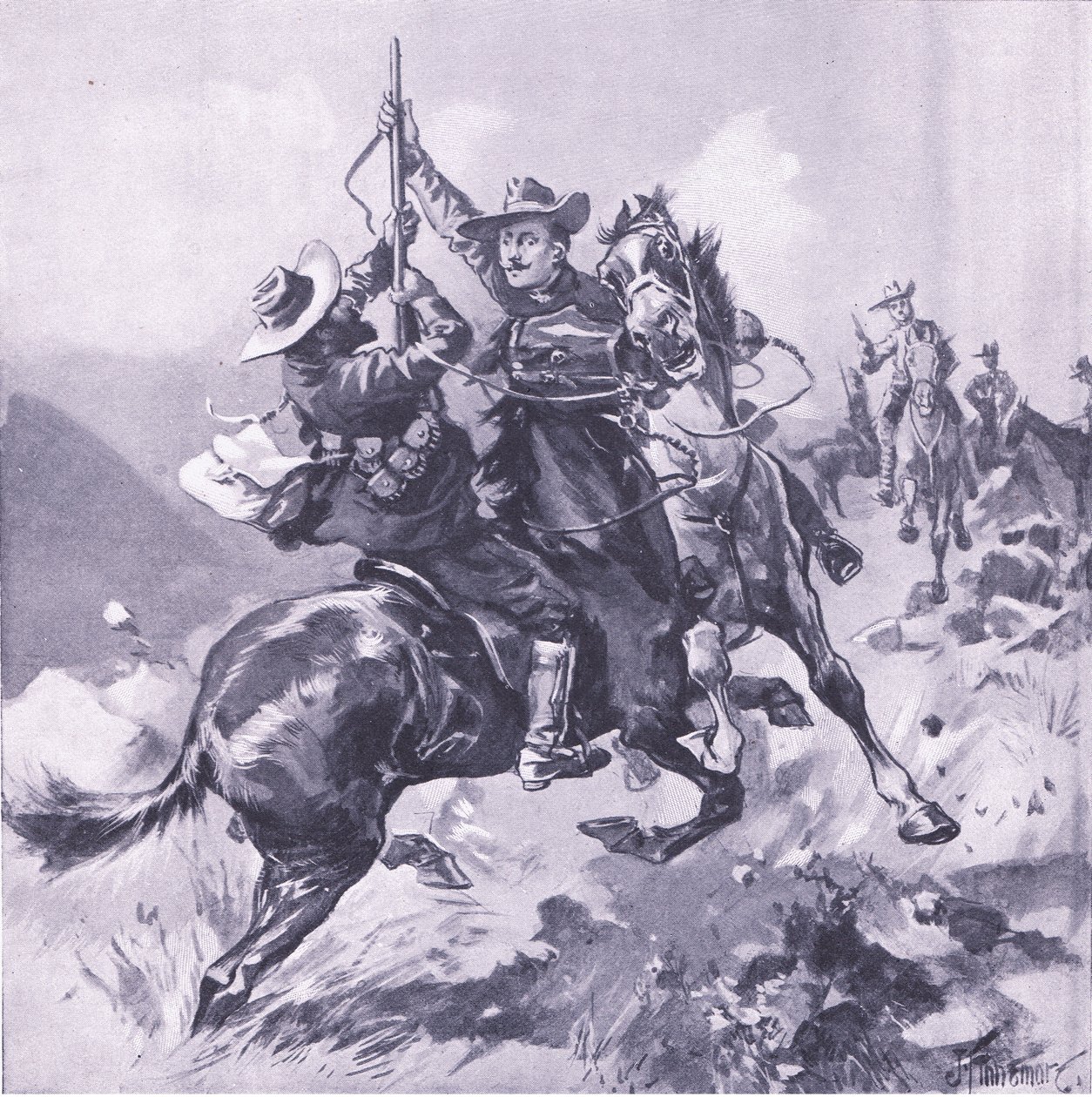 Fangsten av Field-Cornet Swanepoel, illustrasjon fra After Pretoria: The Guerilla War, 1902 av Joseph Finnemore