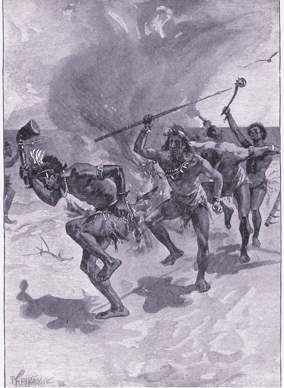 De danset alle rundt et bål (litho) av Joseph Finnemore