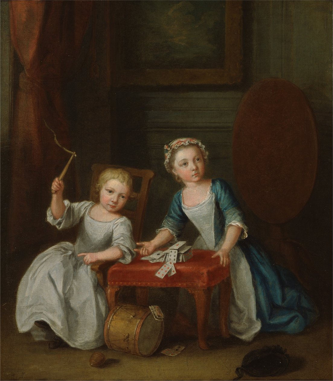 Barn på lek, sannsynligvis kunstnersønnen Jacobus og datteren Maria Joanna Sophia av Joseph Francis Nollekens