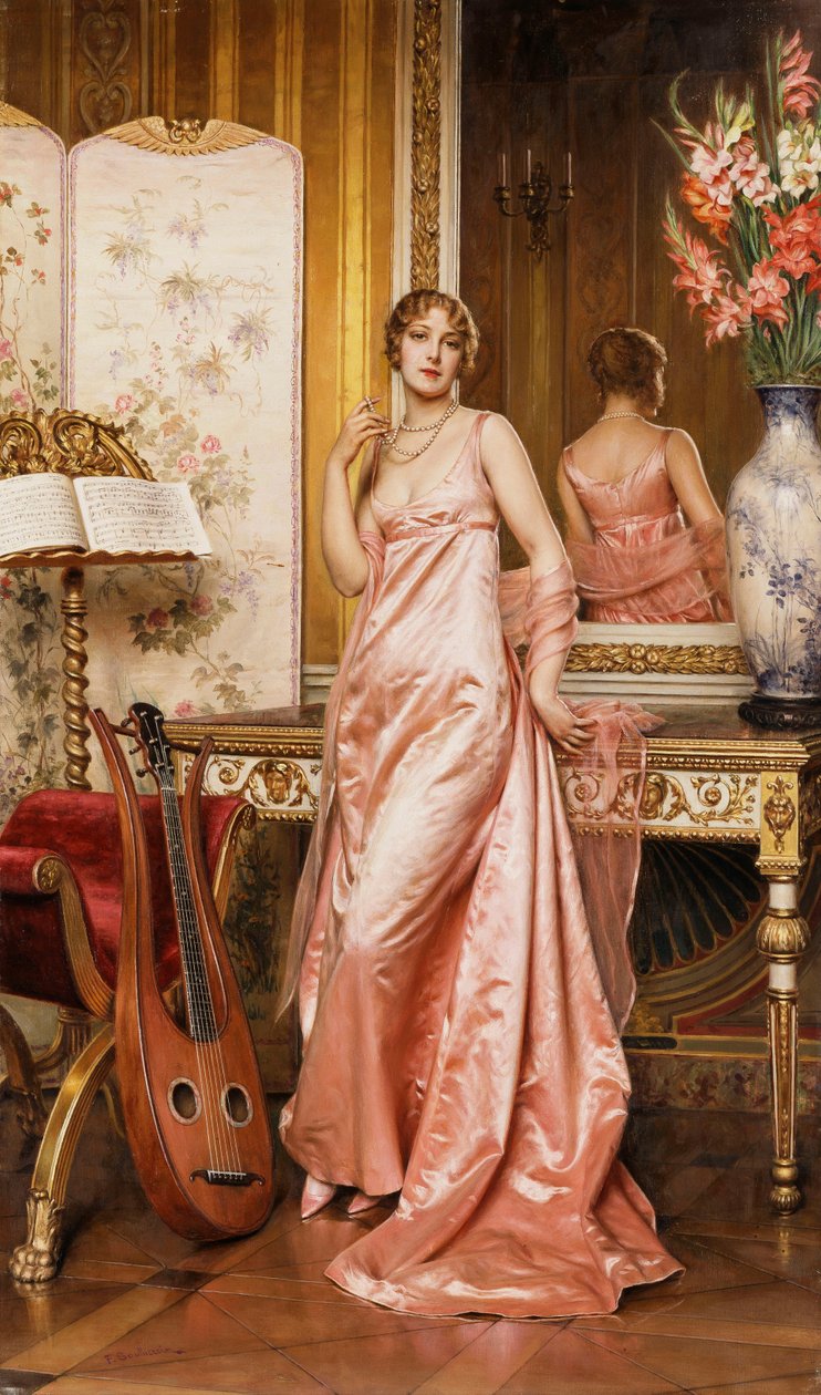 En elegant dame i et interiør, av Joseph Frederick Charles Soulacroix
