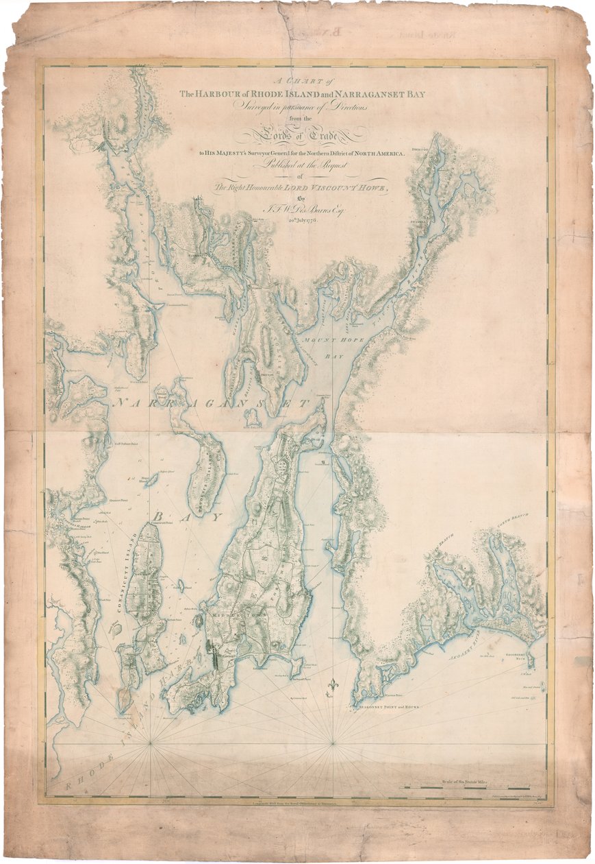 Et diagram over havnen på Rhode Island og Narragansett Bay av Joseph Frederick Wallet DesBarres
