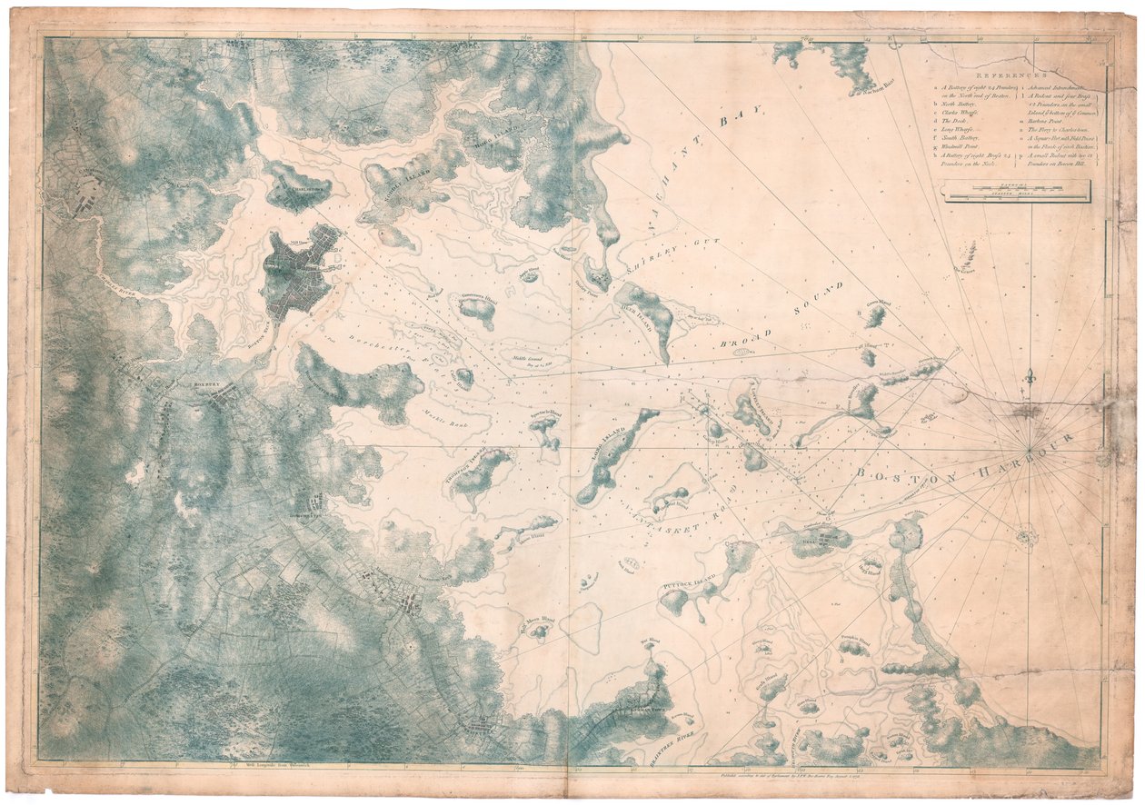 Et kart over nautiske merknader om observasjoner for kartet over havnen i Boston av Joseph Frederick Wallet DesBarres