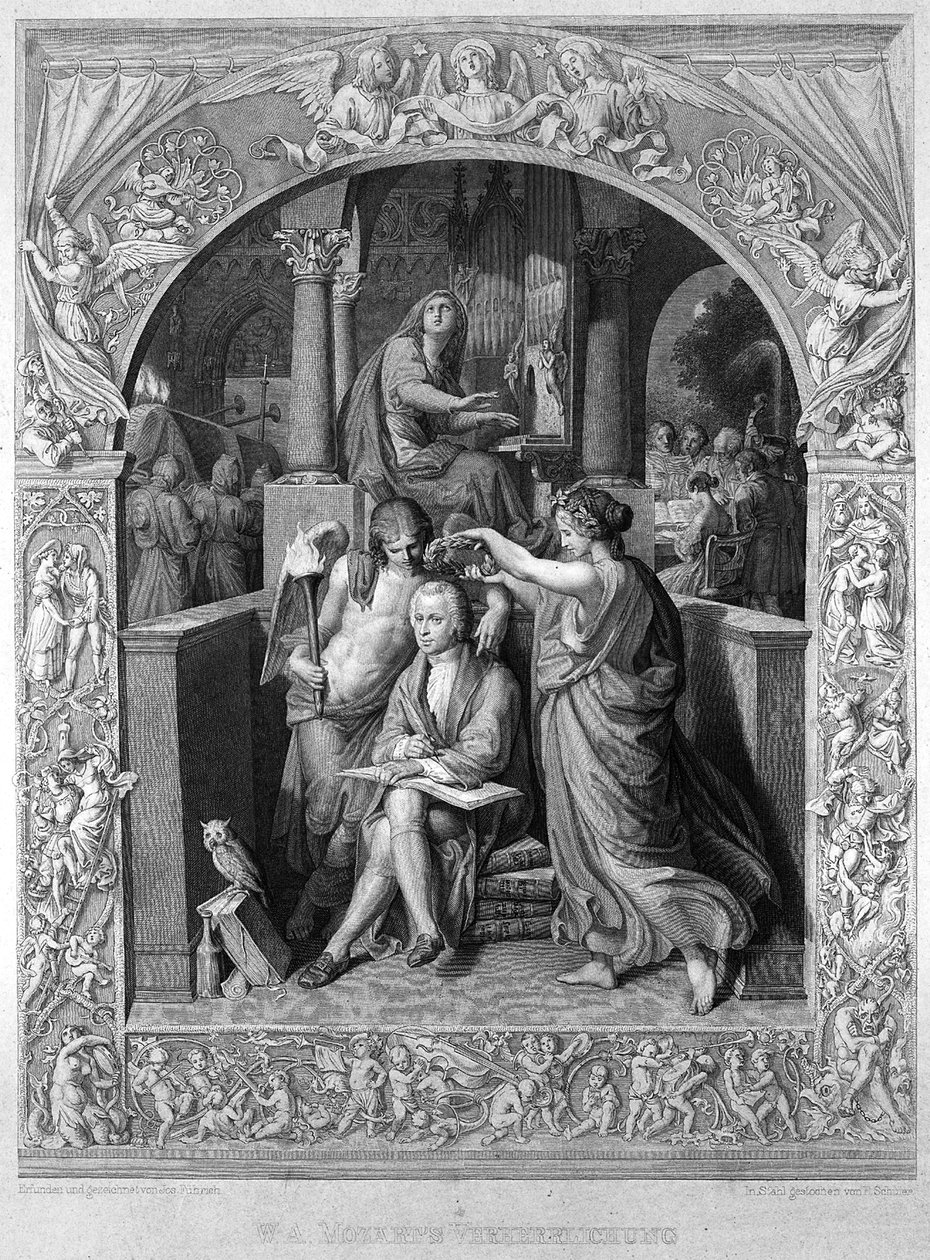 Glorifiseringen av Wolfgang Amadeus Mozart, ca. 1858 av Joseph Führich Ritter von