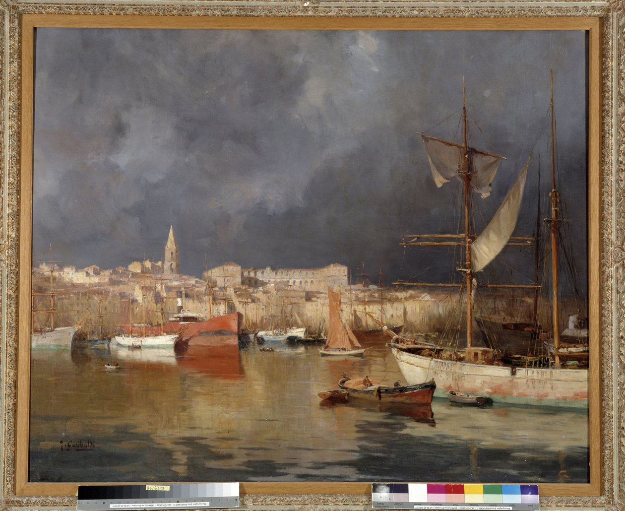 Le Vieux Port a Marseille i stormfullt vær Maleri av Joseph Garibaldi (1863-1941) 1914 Obligatorisk omtale: Samlingsstiftelsen med hensyn til de Provence, Marseille av Joseph Garibaldi