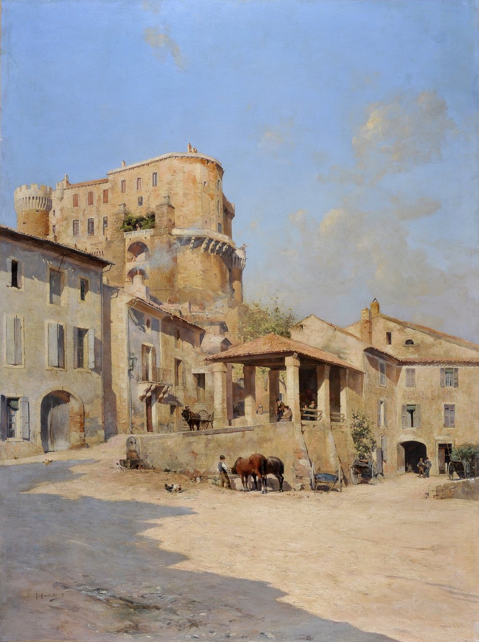 Isnard-slottet i Suze la Rousse (Suze-la-Rousse) av Joseph Garibaldi