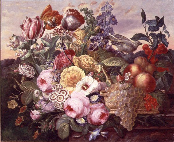 Stilleben med blomster og druer, 1880 av Joseph Goblet