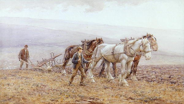 Ploughing the Downs (akvarell på papir) av Joseph Harold Swanwick